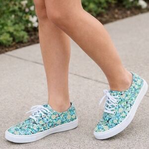 Vans Shoes Womens 6.5 Floral Lace Up Casual Men's 5 Green Yellow Flats Casual